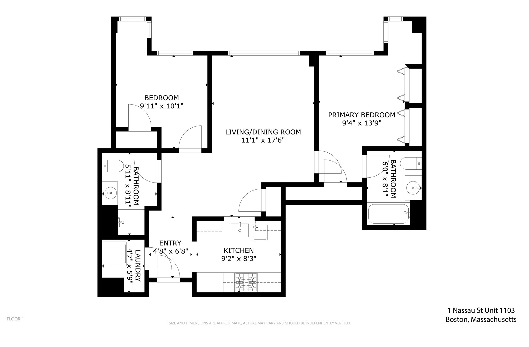 1 Nassau St Unit 1103, Chinatown, Boston, MA 02111